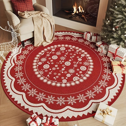 1pc Christmas Snowflake Santa Round Rug - 31.5ft, Non-Slip, Waterproof, Low Pile, Machine Washable - Festive Holiday Decor for Living Room Bedroom - Indoor Use - Perfect Gift for Christmas