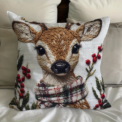 Contemporary Reindeer Embroidery Throw Pillow Cover, 18x18 Inch, Soft Short Plush Polyester, Machine Washable with Zipper - For Living Room, Bedroom, Holiday Decor - Perfect Christmas & New Year Gift