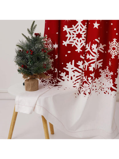 Christmas Curtains for Living Room, Red Velvet Long Window Curtains, Floral Snowflake Decoration Curtains, Thermal Insulated Room Darkening Curtains,  2/4 Panels Set Red