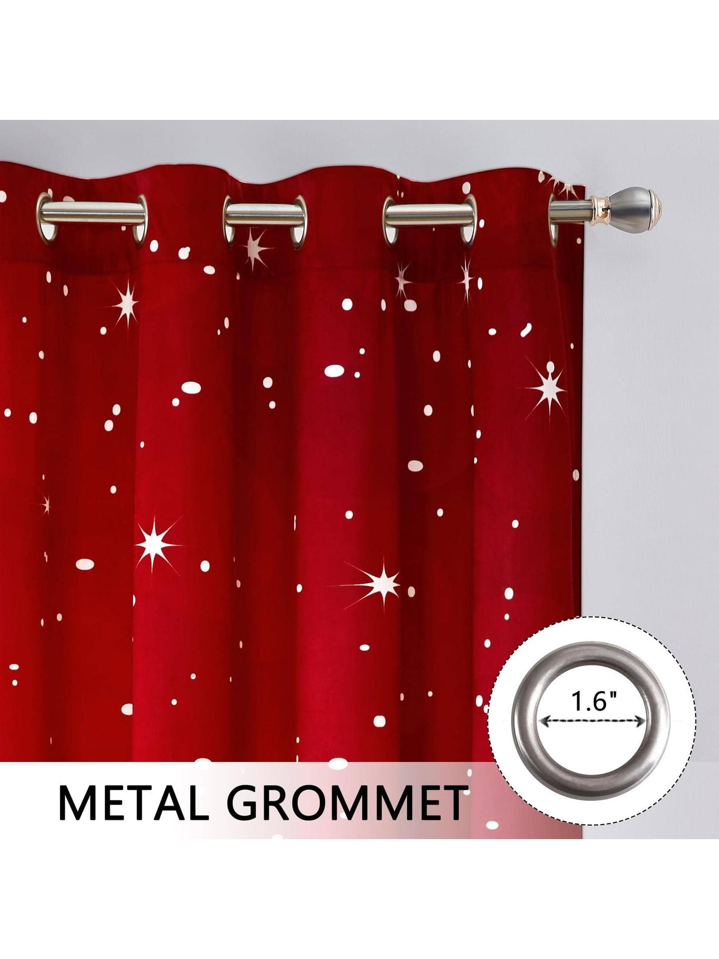 Christmas Curtains for Living Room, Red Velvet Long Window Curtains, Floral Snowflake Decoration Curtains, Thermal Insulated Room Darkening Curtains,  2/4 Panels Set Red