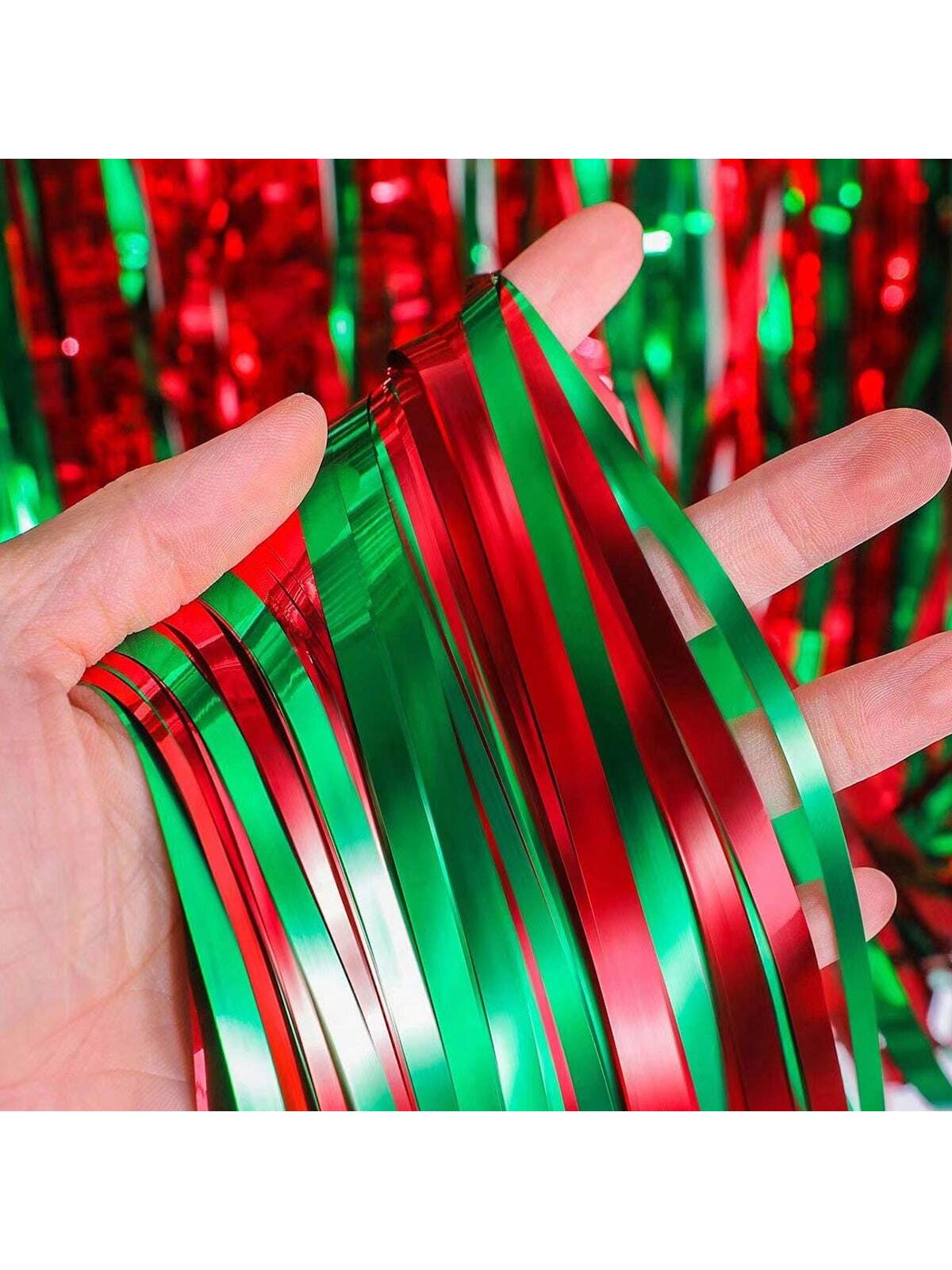 1pc Red-Green Ombre Rain Silk Backdrop Curtain, Christmas Holiday Party Decorative Item For Wall/Scene Atmosphere,Christmas red green