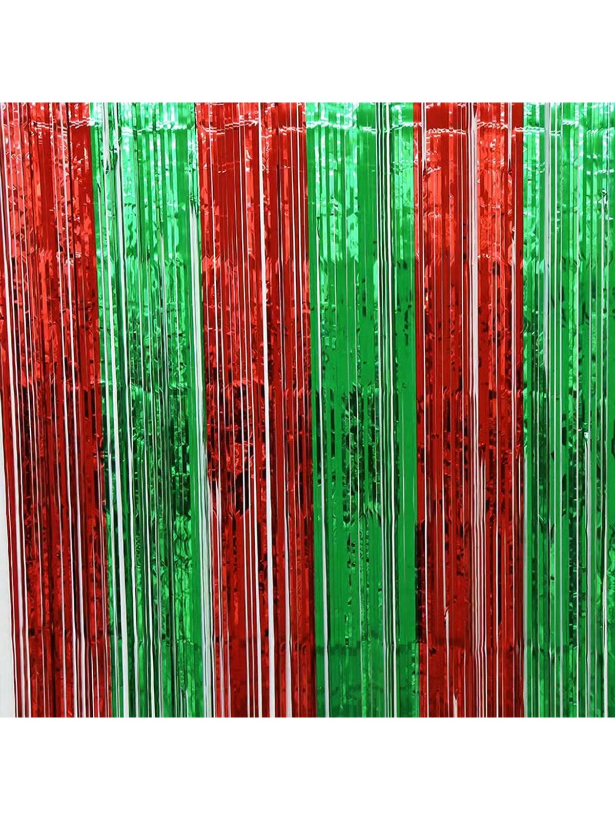 1pc Red-Green Ombre Rain Silk Backdrop Curtain, Christmas Holiday Party Decorative Item For Wall/Scene Atmosphere,Christmas red green