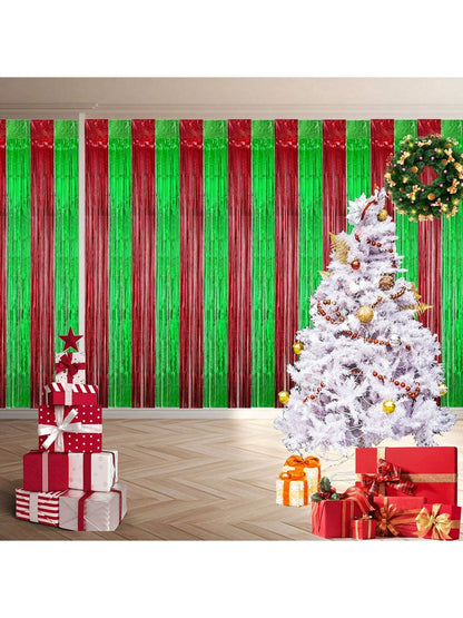 1pc Red-Green Ombre Rain Silk Backdrop Curtain, Christmas Holiday Party Decorative Item For Wall/Scene Atmosphere,Christmas red green