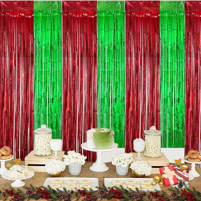 1pc Red-Green Ombre Rain Silk Backdrop Curtain, Christmas Holiday Party Decorative Item For Wall/Scene Atmosphere,Christmas red green