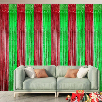 1pc Red-Green Ombre Rain Silk Backdrop Curtain, Christmas Holiday Party Decorative Item For Wall/Scene Atmosphere,Christmas red green