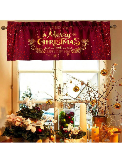 1pc Christmas Polyester Valance Christmas Curtain Head, Red Rod Pocket Pattern Curtain For Living Room Kitchen Holiday Christmas Decorations Cabinet Cafe Home Decor, 52*18in Red