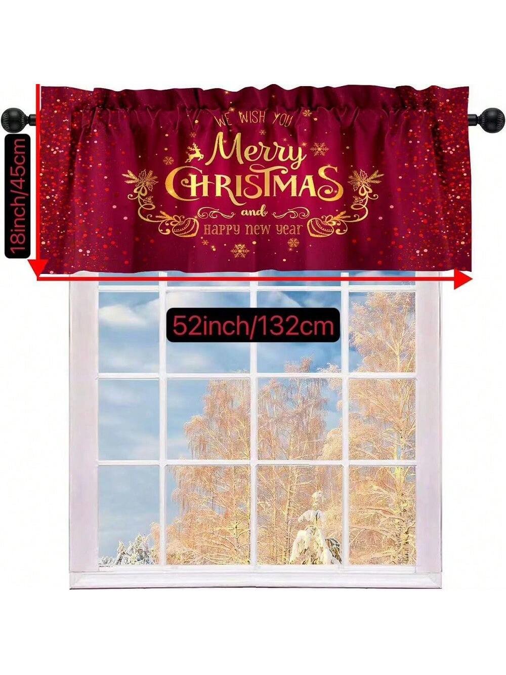 1pc Christmas Polyester Valance Christmas Curtain Head, Red Rod Pocket Pattern Curtain For Living Room Kitchen Holiday Christmas Decorations Cabinet Cafe Home Decor, 52*18in Red