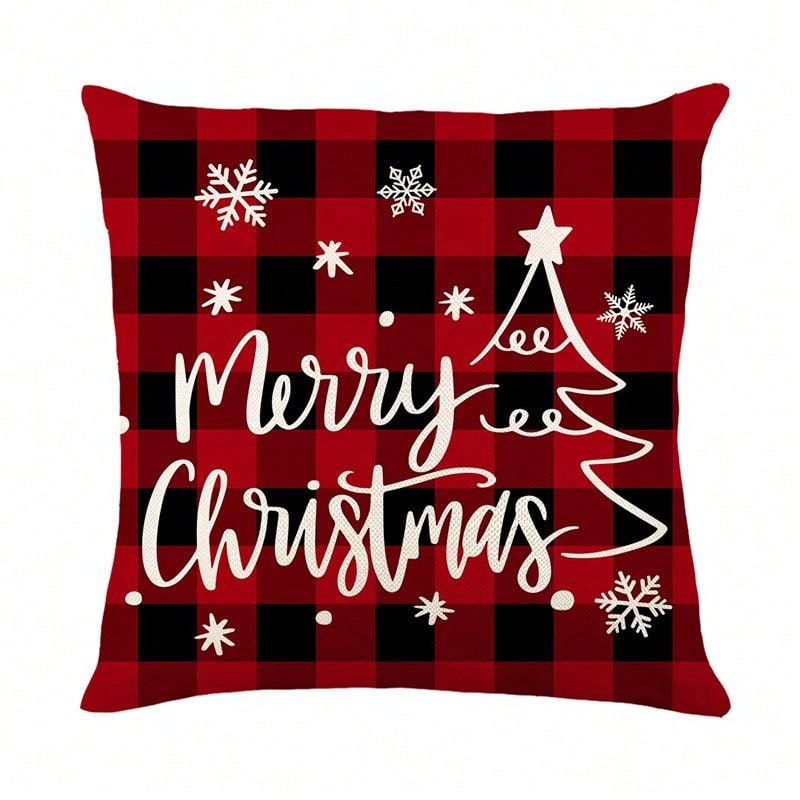 4 Pieces Of Christmas Pillowcase, Christmas Tree Truck, Black And Red Checkered Decoration, Linen Pillowcase, Winter Farmhouse Decor, Home Sofa, Single Side, No Pillow Core Red