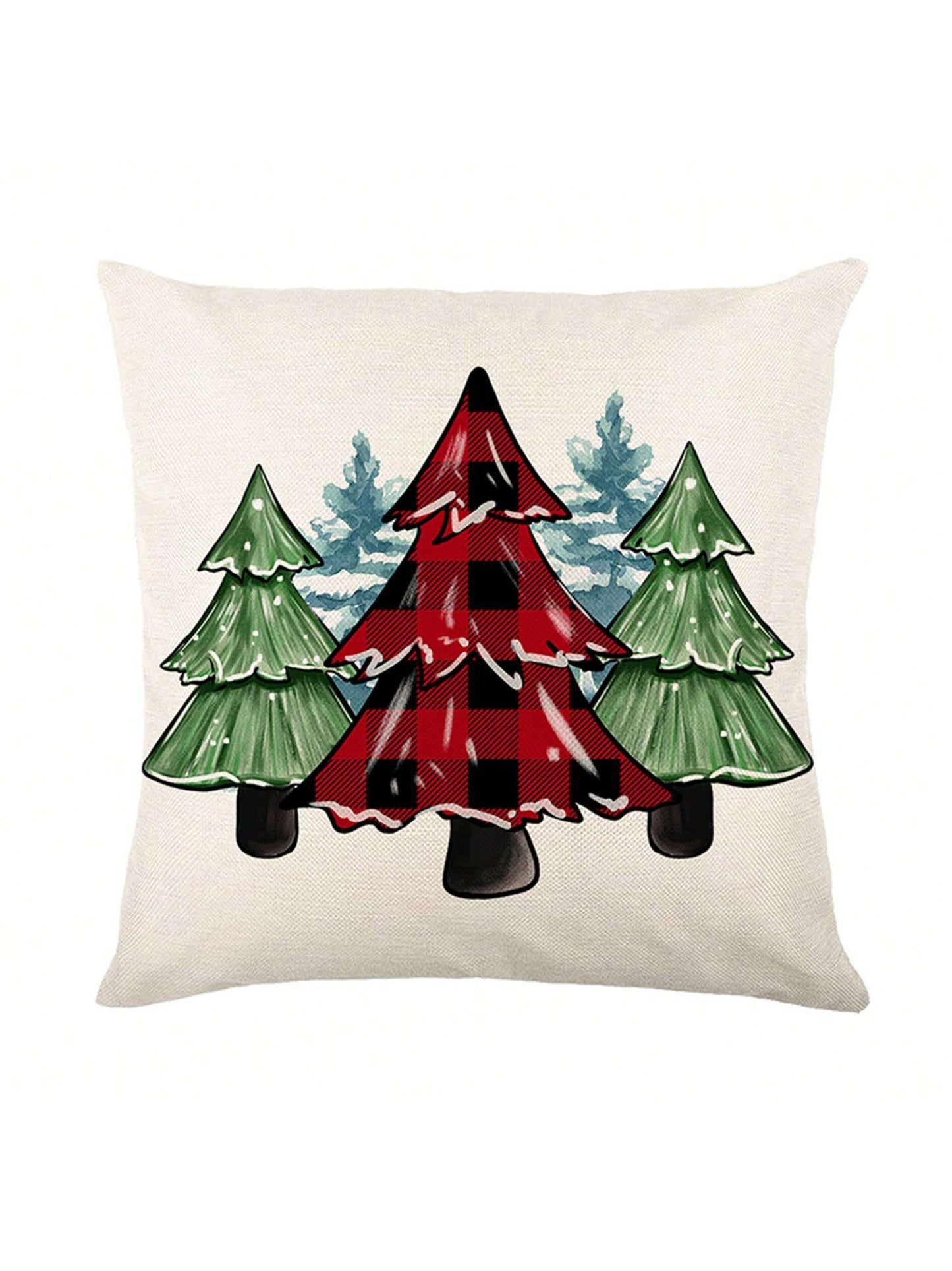 4 Pieces Of Christmas Pillowcase, Christmas Tree Truck, Black And Red Checkered Decoration, Linen Pillowcase, Winter Farmhouse Decor, Home Sofa, Single Side, No Pillow Core Red