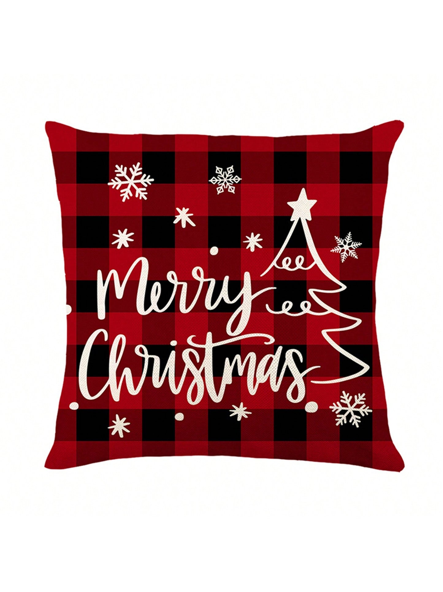 4 Pieces Of Christmas Pillowcase, Christmas Tree Truck, Black And Red Checkered Decoration, Linen Pillowcase, Winter Farmhouse Decor, Home Sofa, Single Side, No Pillow Core Red