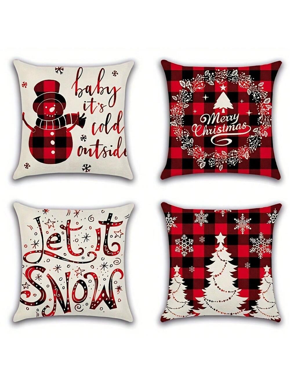 4pcs Christmas Pillow Covers, Minimalist & Artistic Style Sofa Decor Red