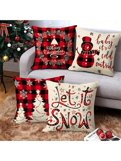 4pcs Christmas Pillow Covers, Minimalist & Artistic Style Sofa Decor Red