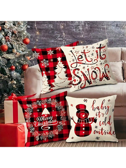 4pcs Christmas Pillow Covers, Minimalist & Artistic Style Sofa Decor Red