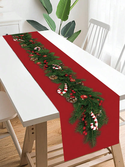 1pc Christmas Pine Cone Vine Table Runner, Polyester Christmas Tablecloth Table Runner Winter Holiday Home Decoration Family Christmas 2025 New Year Party Table Room Christmas Ornament,Christmas Green Vine & Pine Cones