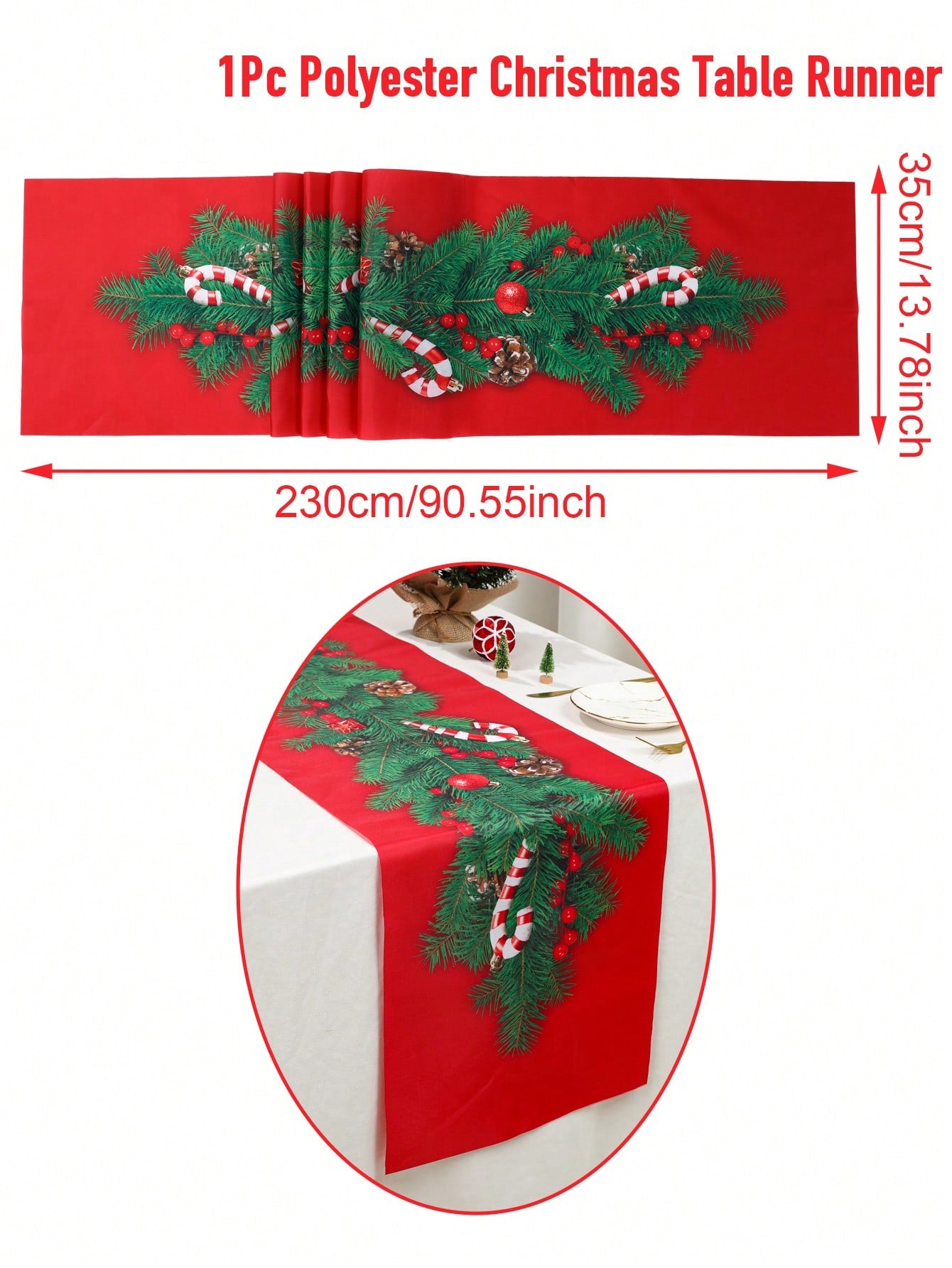 1pc Christmas Pine Cone Vine Table Runner, Polyester Christmas Tablecloth Table Runner Winter Holiday Home Decoration Family Christmas 2025 New Year Party Table Room Christmas Ornament,Christmas Green Vine & Pine Cones