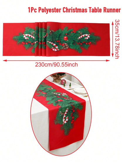 1pc Christmas Pine Cone Vine Table Runner, Polyester Christmas Tablecloth Table Runner Winter Holiday Home Decoration Family Christmas 2025 New Year Party Table Room Christmas Ornament,Christmas Green Vine & Pine Cones