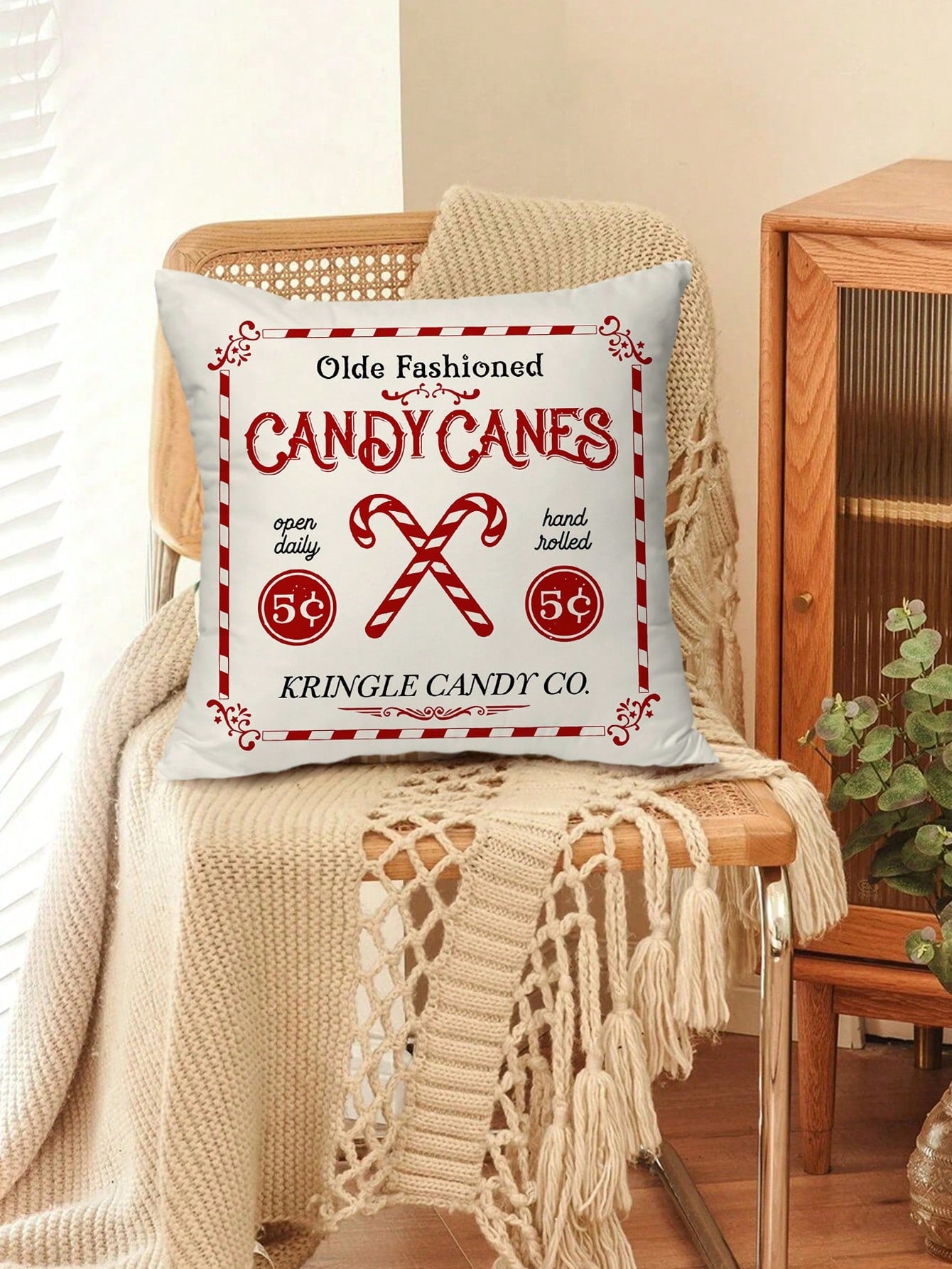 4pcs Christmas Pillowcase Xmas Gift Home Accessories Living Room Sofa Bedroom Contemporary Style Zipper Pillow Case Without Pillow Core Red and White