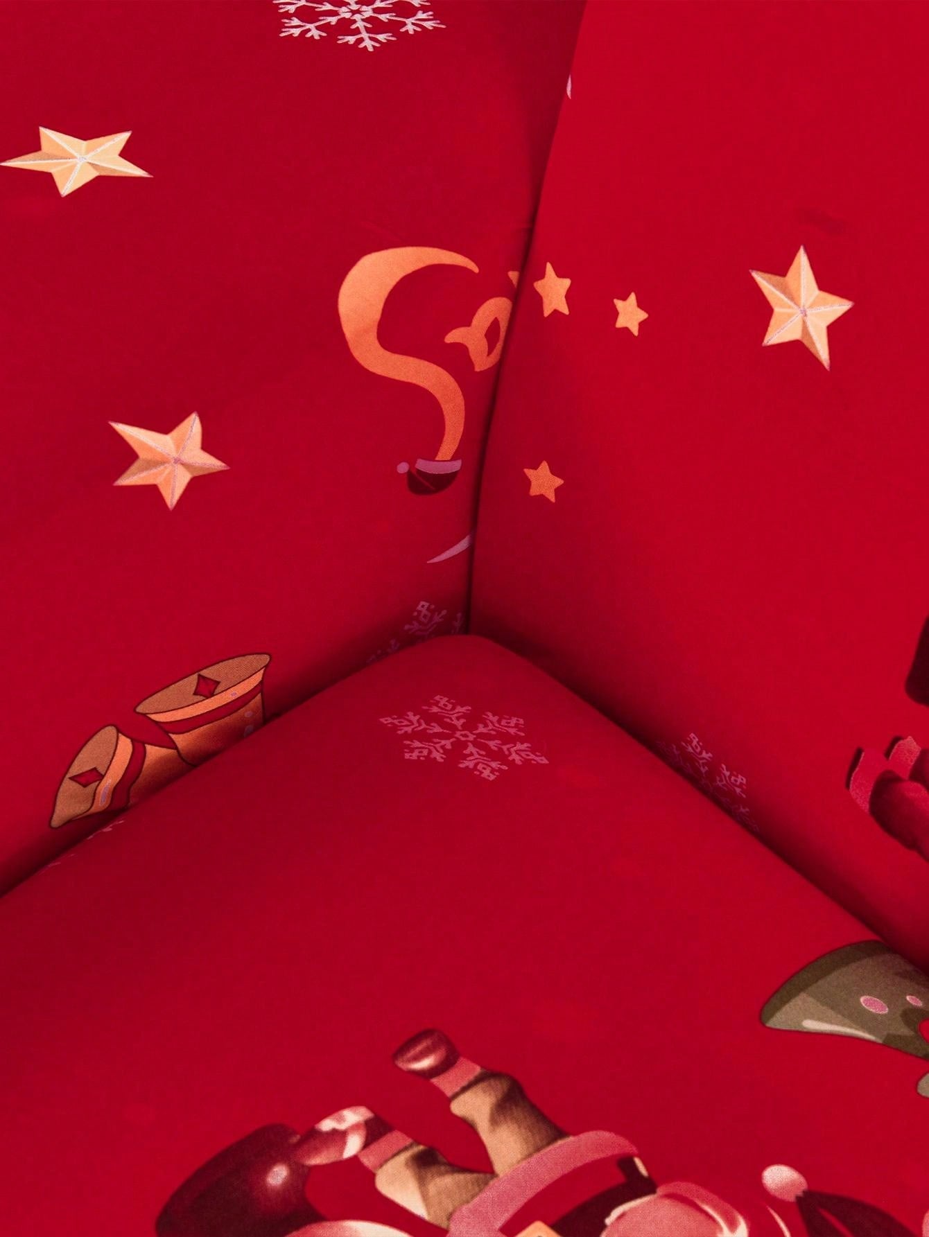 1pc Santa Claus Printed Elastic Spandex Milk Silk Sofa Cover + 1pc 42*42cm Pillow Cover, Christmas Red