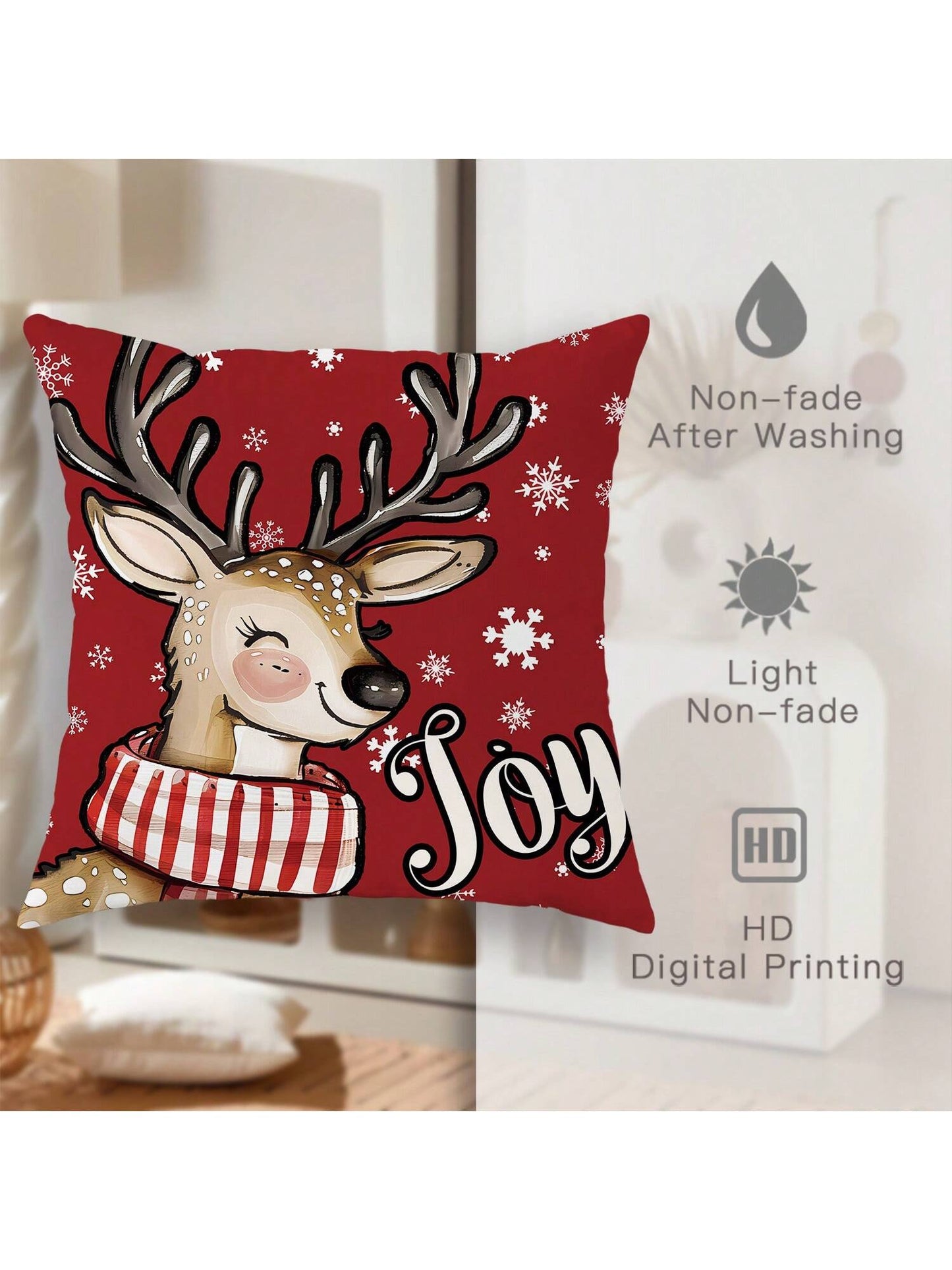 4pcs Velvet Christmas Snowman Christmas Tree Deer Joy Throw Pillow Covers Cute Funny Red Green Cozy Soft Decorative Pillowcases One Sided Printing18in*18in  For Winter Xmas In Living Room Bedroom Sofa Bed Decor Without Pillow Inserts Red