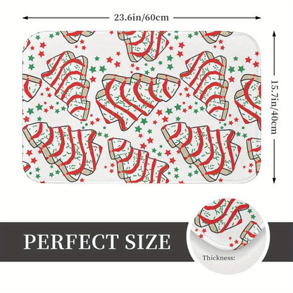 Christmas Tree & Snack Cakes Design - Non-Slip, Machine Washable Bathroom Mat | Lightweight Polyester Home Decor Rug for Bedroom Entrance