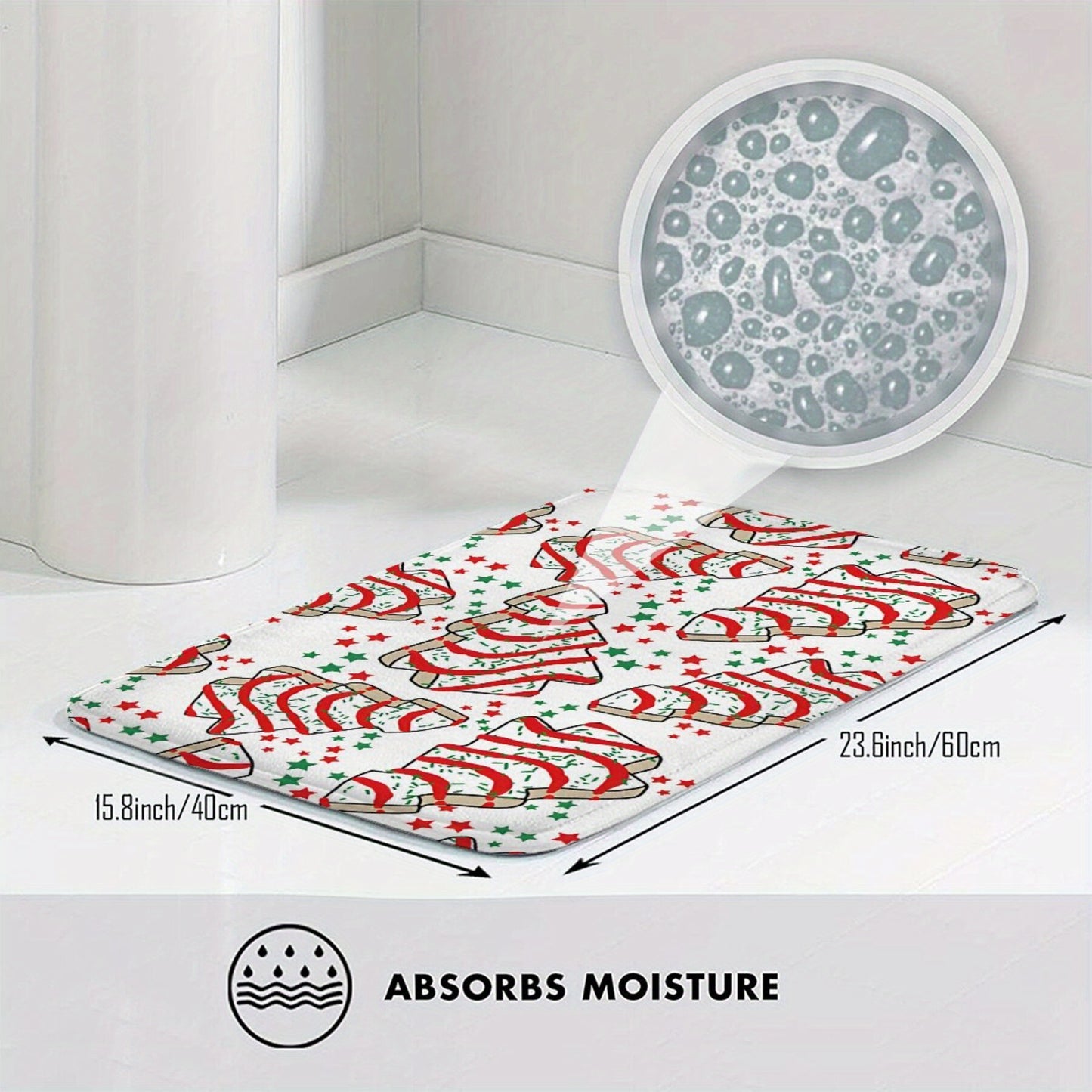 Christmas Tree & Snack Cakes Design - Non-Slip, Machine Washable Bathroom Mat | Lightweight Polyester Home Decor Rug for Bedroom Entrance