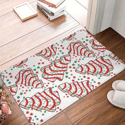 Christmas Tree & Snack Cakes Design - Non-Slip, Machine Washable Bathroom Mat | Lightweight Polyester Home Decor Rug for Bedroom Entrance