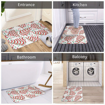 Christmas Tree & Snack Cakes Design - Non-Slip, Machine Washable Bathroom Mat | Lightweight Polyester Home Decor Rug for Bedroom Entrance