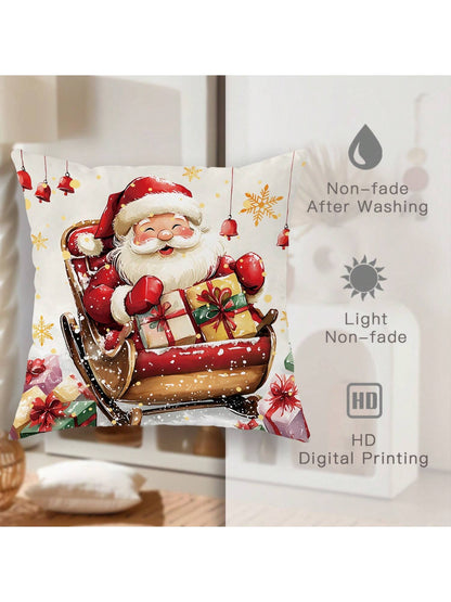 4pcs Christmas Santa Claus Snowman Gift Ball Velvet Throw Pillow Covers Farmhouse Cute Red Green Cosy Soft Decorative Pillowcases One Sided Printing 18in*18in For Xmas Winter Living Room Bedroom Sofa Bed Decor Without Pillow Inserts Red