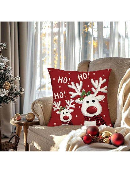 4pcs, Merry Christmas Throw Pillow Covers, Cute Reindeer Snowman Xmas Tree Stripes Print Cushion Covers, 18in*18in, Winter Holiday Farmhouse Home Decor Pillowcases, For Porch Patio Couch Sofa Living Room Outdoor, Set Of 4, Without Pillow Inserts Red