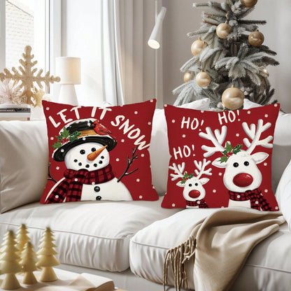 4pcs, Merry Christmas Throw Pillow Covers, Cute Reindeer Snowman Xmas Tree Stripes Print Cushion Covers, 18in*18in, Winter Holiday Farmhouse Home Decor Pillowcases, For Porch Patio Couch Sofa Living Room Outdoor, Set Of 4, Without Pillow Inserts Red