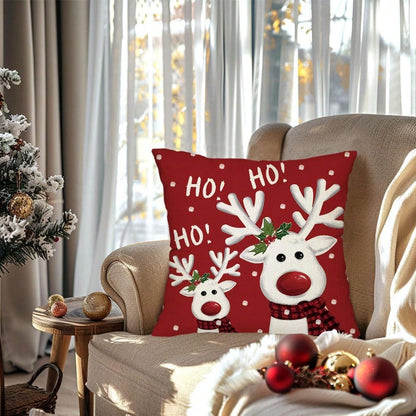 4pcs, Merry Christmas Throw Pillow Covers, Cute Reindeer Snowman Xmas Tree Stripes Print Cushion Covers, 18in*18in, Winter Holiday Farmhouse Home Decor Pillowcases, For Porch Patio Couch Sofa Living Room Outdoor, Set Of 4, Without Pillow Inserts Red