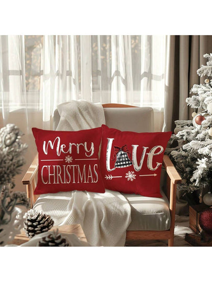 4pcs, Merry Christmas Throw Pillow Covers, Cute Reindeer Snowman Xmas Tree Stripes Print Cushion Covers, 18in*18in, Winter Holiday Farmhouse Home Decor Pillowcases, For Porch Patio Couch Sofa Living Room Outdoor, Set Of 4, Without Pillow Inserts Red