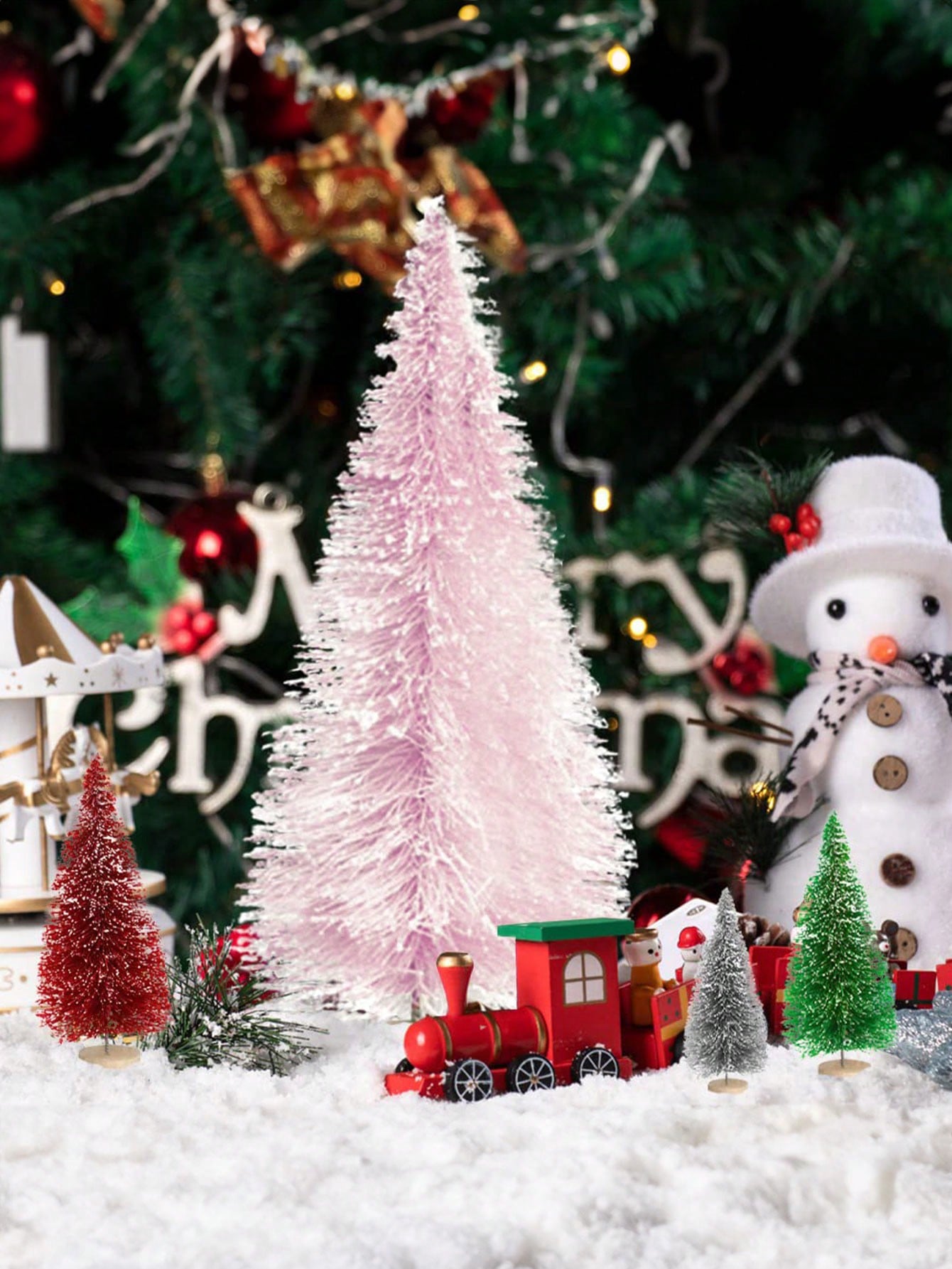 10pcs/5pcs-5Sizes Mini Christmas Tree Wooden Home Table Top Decor Pink For Christmas Party New Year Home Decoration Supply Table Decorations(One-Size:10pcs), Halloween, Halloween Decoration Multicolor