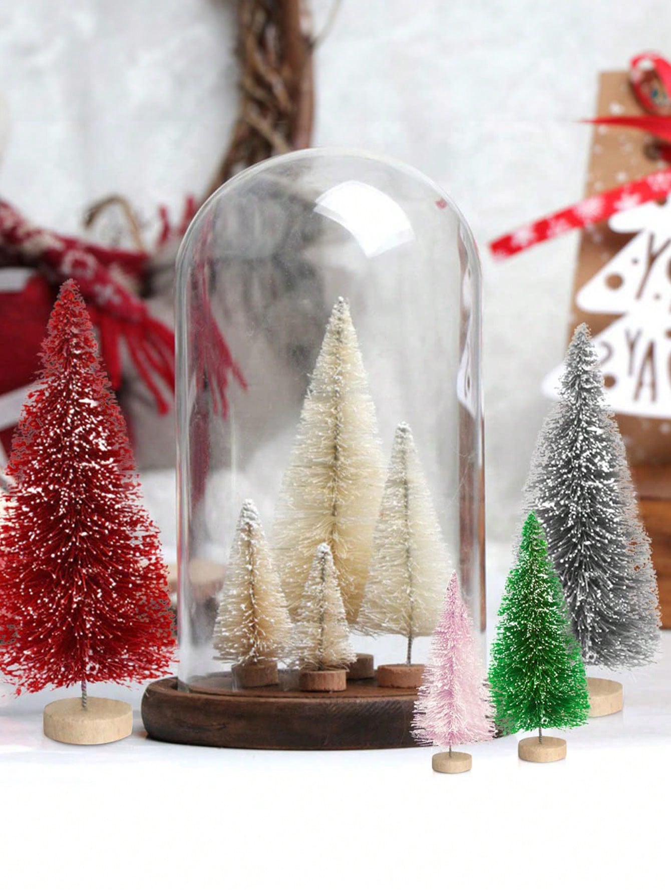 10pcs/5pcs-5Sizes Mini Christmas Tree Wooden Home Table Top Decor Pink For Christmas Party New Year Home Decoration Supply Table Decorations(One-Size:10pcs), Halloween, Halloween Decoration Multicolor