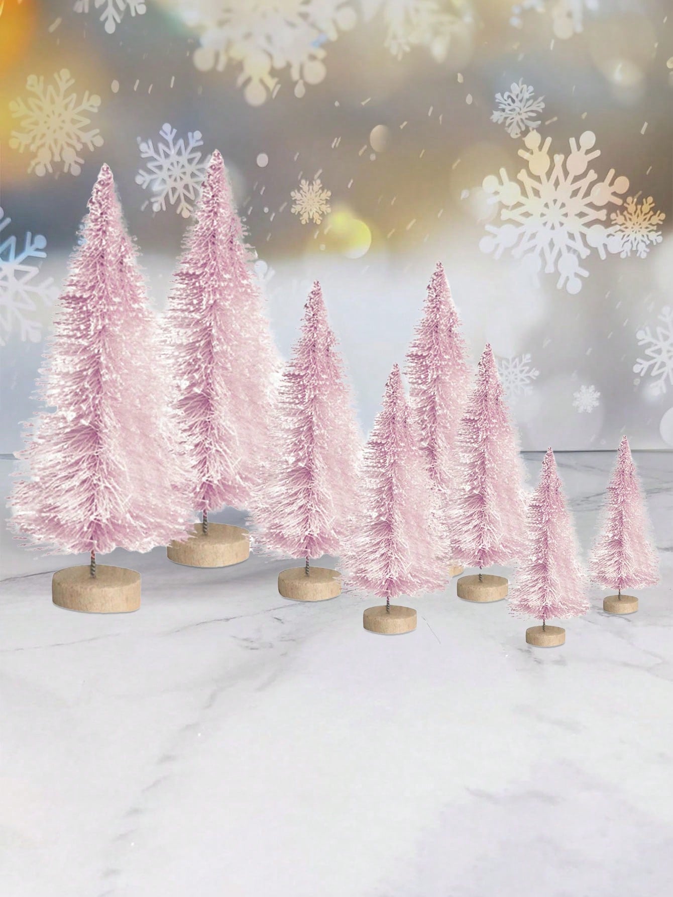 10pcs/5pcs-5Sizes Mini Christmas Tree Wooden Home Table Top Decor Pink For Christmas Party New Year Home Decoration Supply Table Decorations(One-Size:10pcs), Halloween, Halloween Decoration Multicolor