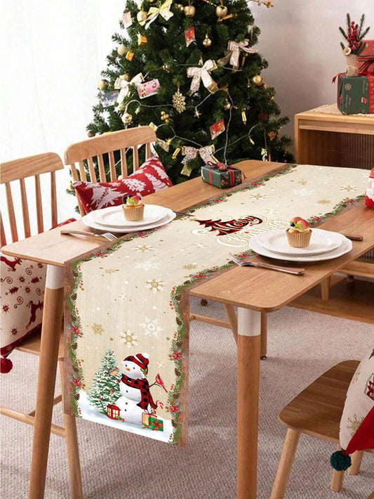 1pc Christmas Snowman Table Runner Tablecloth, 35*180cm Polyester Vintage Xmas Table Runner, Christmas Decorations 2024 For Home Decor Christmas Party Dining Room Kitchen Table Decor, Xmas Table Ornaments, Happy New Year 2025 Gifts,Christmas Multicolor