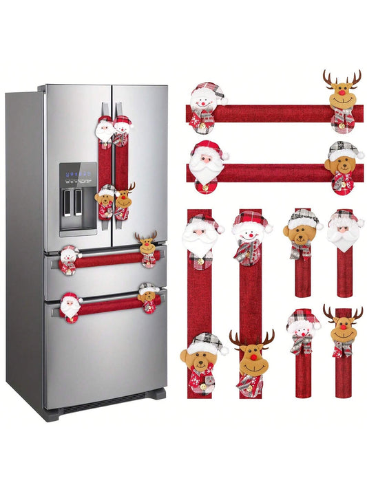 8pcs Christmas New Year Refrigerator Handle Covers - Holiday Kitchen Appliances Protective Sleeves, Santa Snowman Refrigerator Door Knob Gloves, Fridge Decor, Microwave Dishwasher Christmas Handle Covers,Christmas Multicolor