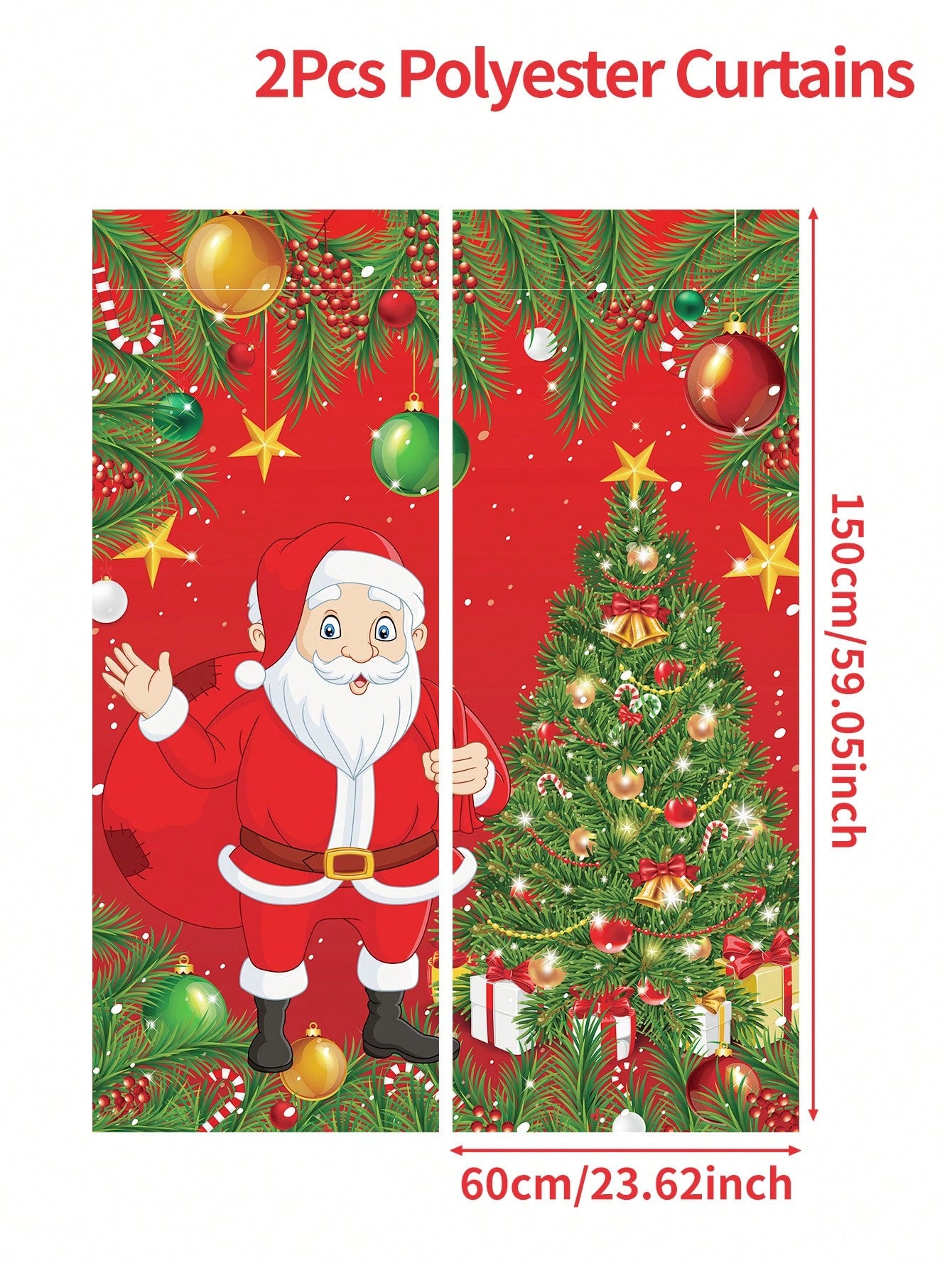 2pcs Christmas Style Window Long Curtains, Santa Claus&Christmas Tree Polyester Curtains For Bedroom, Merry Christmas Draperies For Home Living Room, Christmas Gifts, Christmas Decor, Noel Decor, Christmas Santa Claus