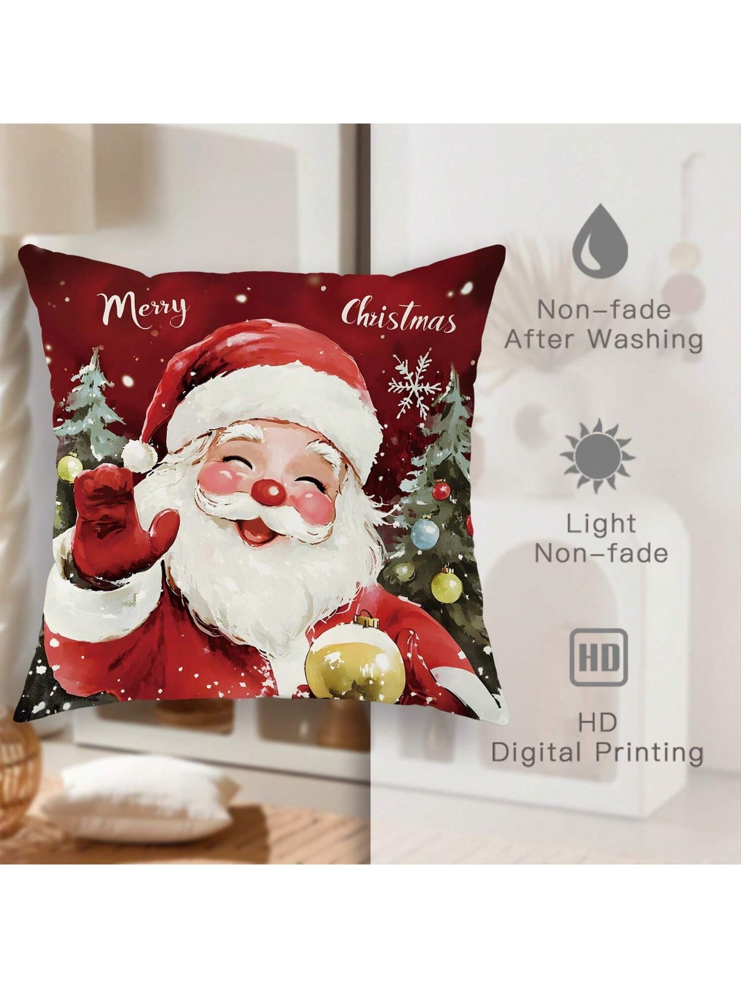 4pcs Christmas Santa Claus Snowman Tree Deer Velvet Throw Pillow Covers Cute Funny Red White Cosy Soft Decorative Pillowcases One Sided Printing 18in*18in For Xmas Winter Living Room Bedroom Sofa Bed Decor Without Pillow Inserts Green