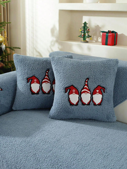 1pc Christmas Eve Sherpa Fleece Sofa Slipcover, Christmas Theme Anti-Slip Couch Protector For Christmas Decorations, Suitable For Office, Bedroom, Living Room Home Decor, All Season Blue