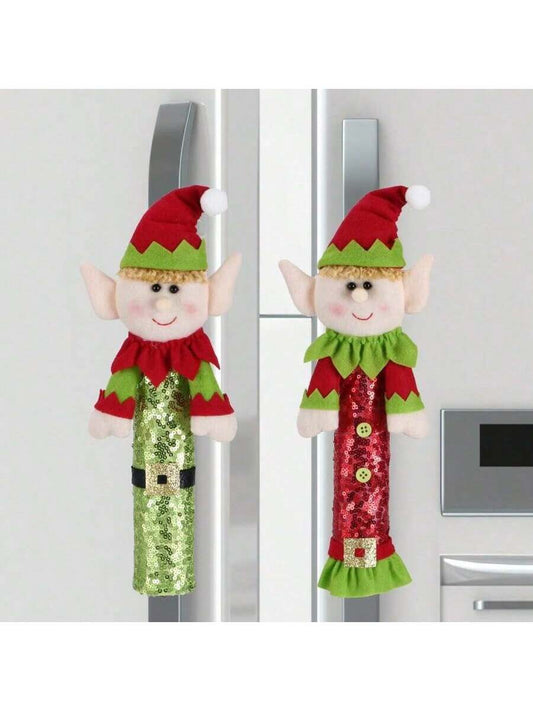 1 Pack Christmas Refrigerator Handle Cover Santa Claus Microwave Kitchen Refrigerator Door Handle Protector Christmas Ornaments Christmas Party Decoration Multicolor