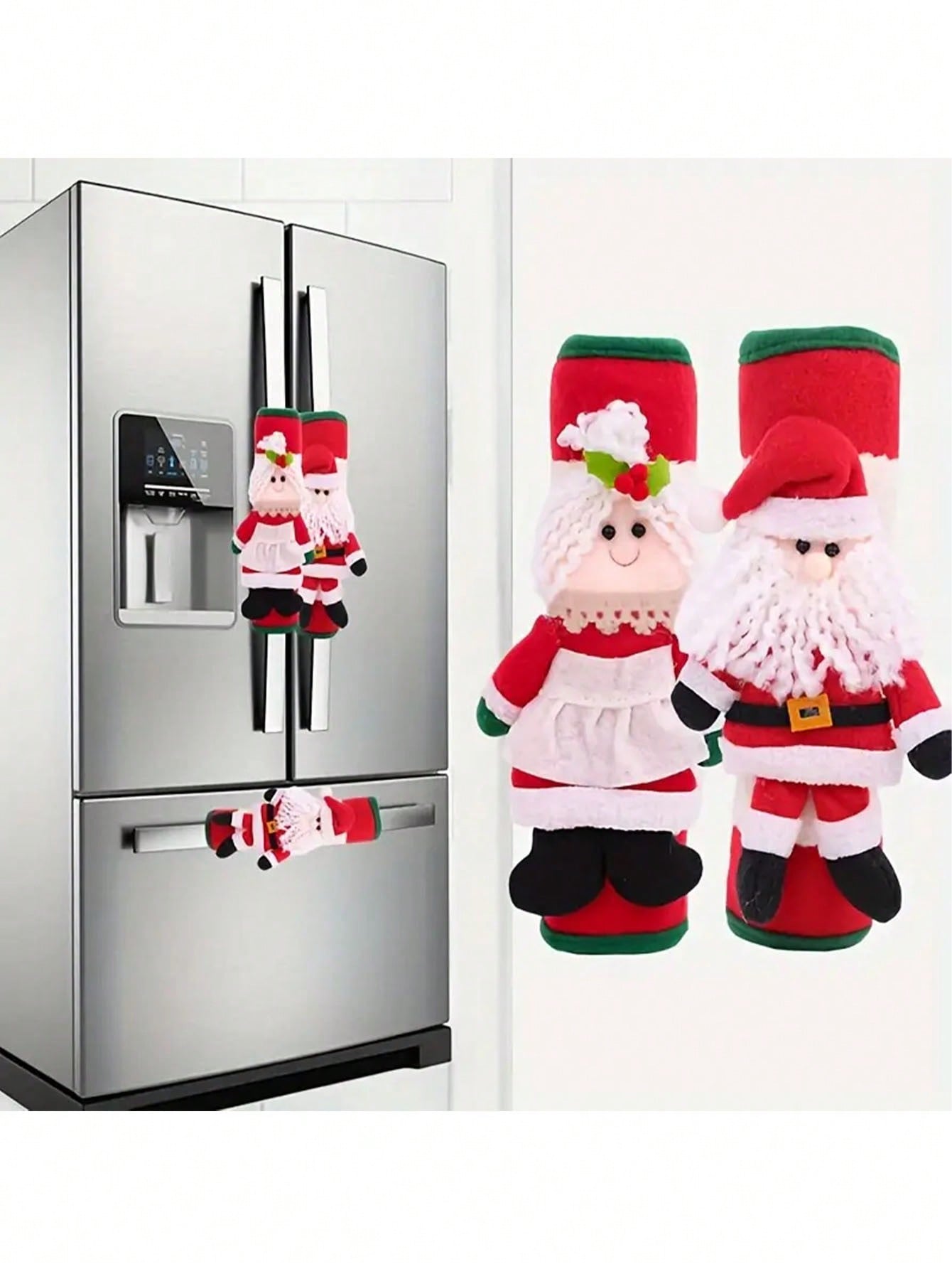 2pcs Christmas Santa Claus & Snowman Refrigerator Door Handle Covers, Kitchen Appliance Handle Protectors For Fridge, Microwave, Dishwasher Red