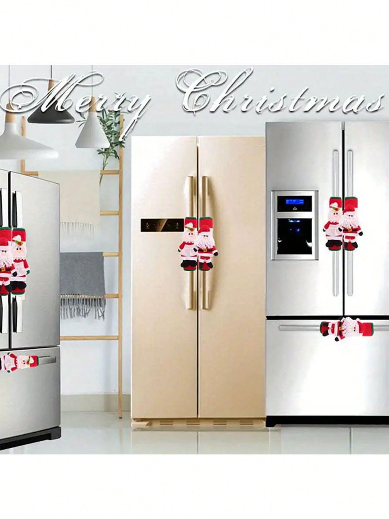 2pcs Christmas Santa Claus & Snowman Refrigerator Door Handle Covers, Kitchen Appliance Handle Protectors For Fridge, Microwave, Dishwasher Red