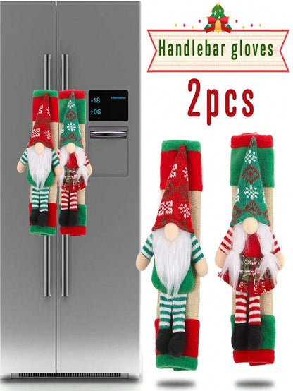 2pcs Christmas Santa Claus & Snowman Refrigerator Door Handle Covers, Kitchen Appliance Handle Protectors For Fridge, Microwave, Dishwasher Red