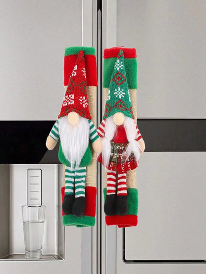 2pcs Christmas Santa Claus & Snowman Refrigerator Door Handle Covers, Kitchen Appliance Handle Protectors For Fridge, Microwave, Dishwasher Red