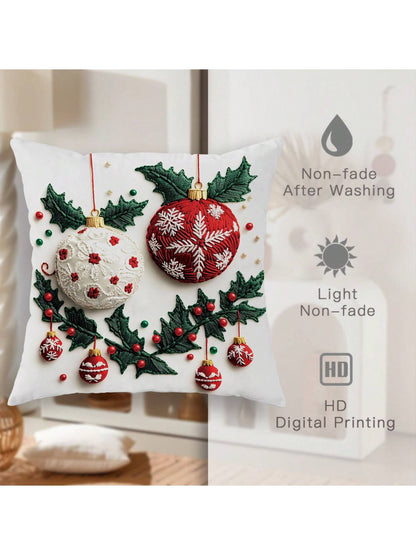 4pcs Christmas Tree Santa Snowman Gift Velvet Throw Pillow Covers Imitation Embroidery Cute Red Green Cosy Soft Decorative Pillowcases One Sided Printing 18in*18in For Xmas Winter Living Room Bedroom Sofa Bed Decor Without Pillow Inserts Green