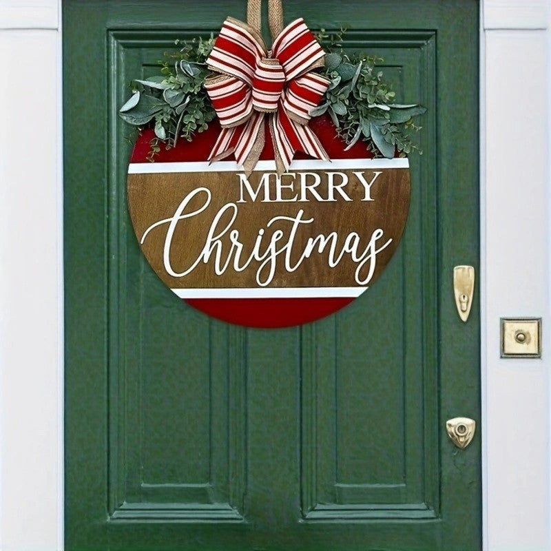 1pc Christmas Wreath Door Sign Rustic Round Decor Delightful Wreath for Home Front Door Decoration