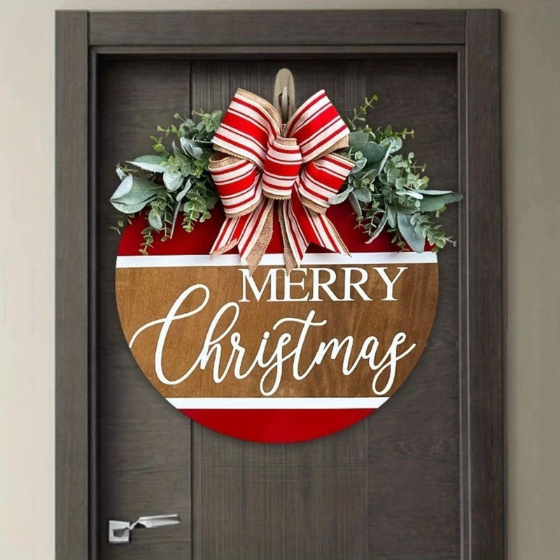 1pc Christmas Wreath Door Sign Rustic Round Decor Delightful Wreath for Home Front Door Decoration