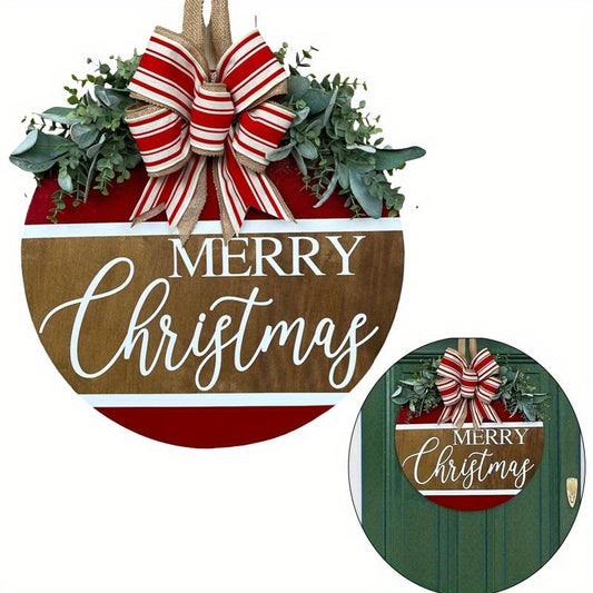 1pc Christmas Wreath Door Sign Rustic Round Decor Delightful Wreath for Home Front Door Decoration