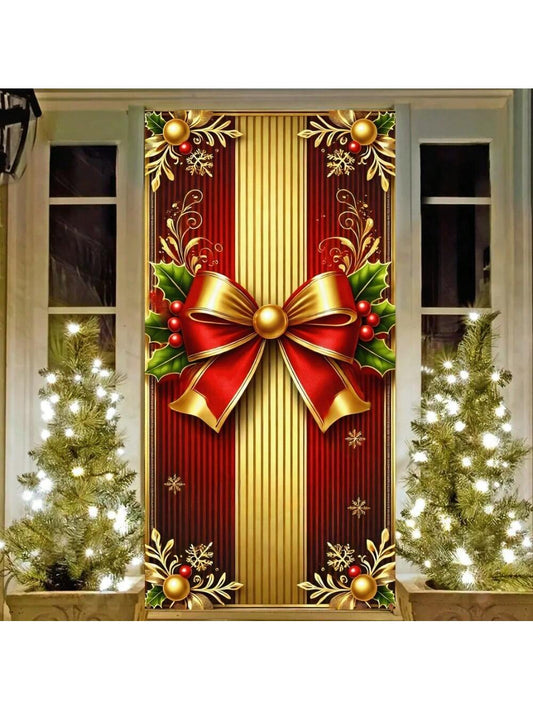 1pc, Elegant Polyester Christmas Door Curtain - Holiday Porch Decoration, Suitable For Holiday Home And Party Decoration, Halloween, Halloween Decoration Multicolor